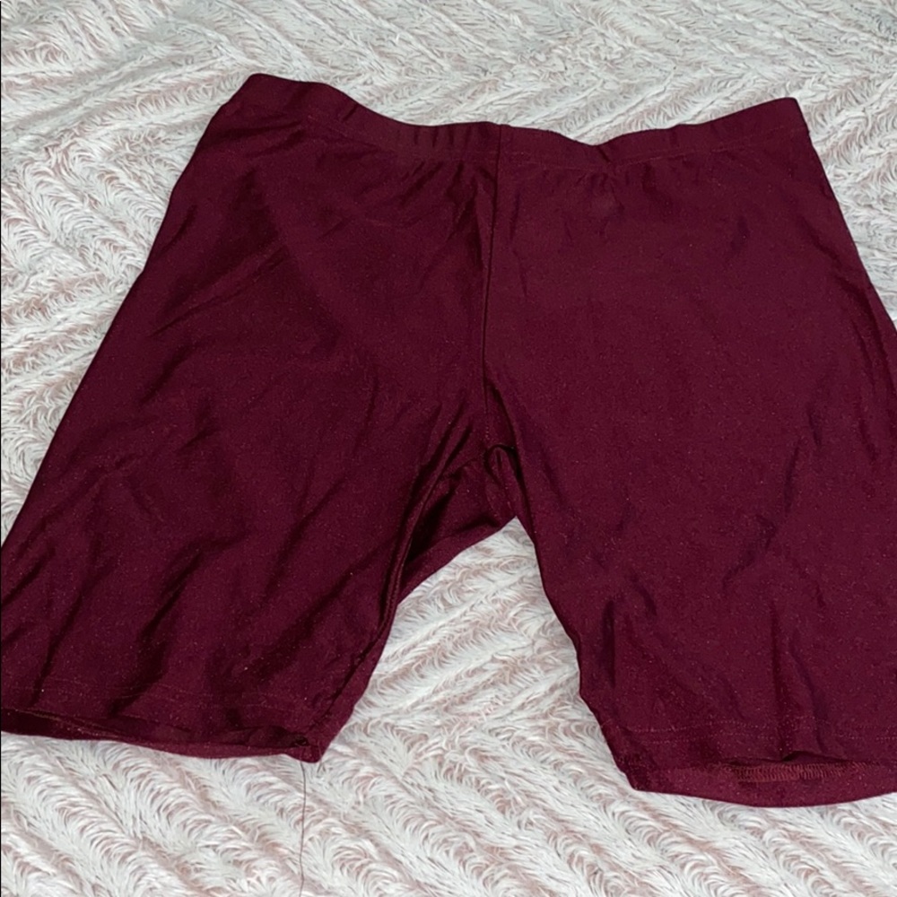 Burgundy biker shorts